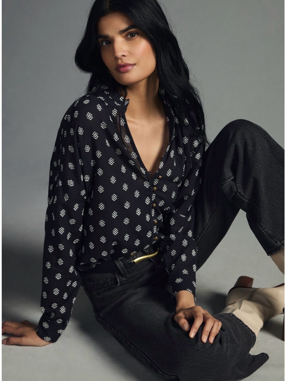 Anthropologie “The Tavi” embroidered button-down blouse